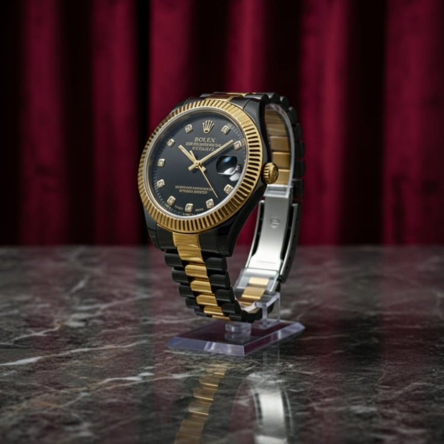 The Duo Elite: His & Hers Two-Tone Gold & Black Luxury Watches"