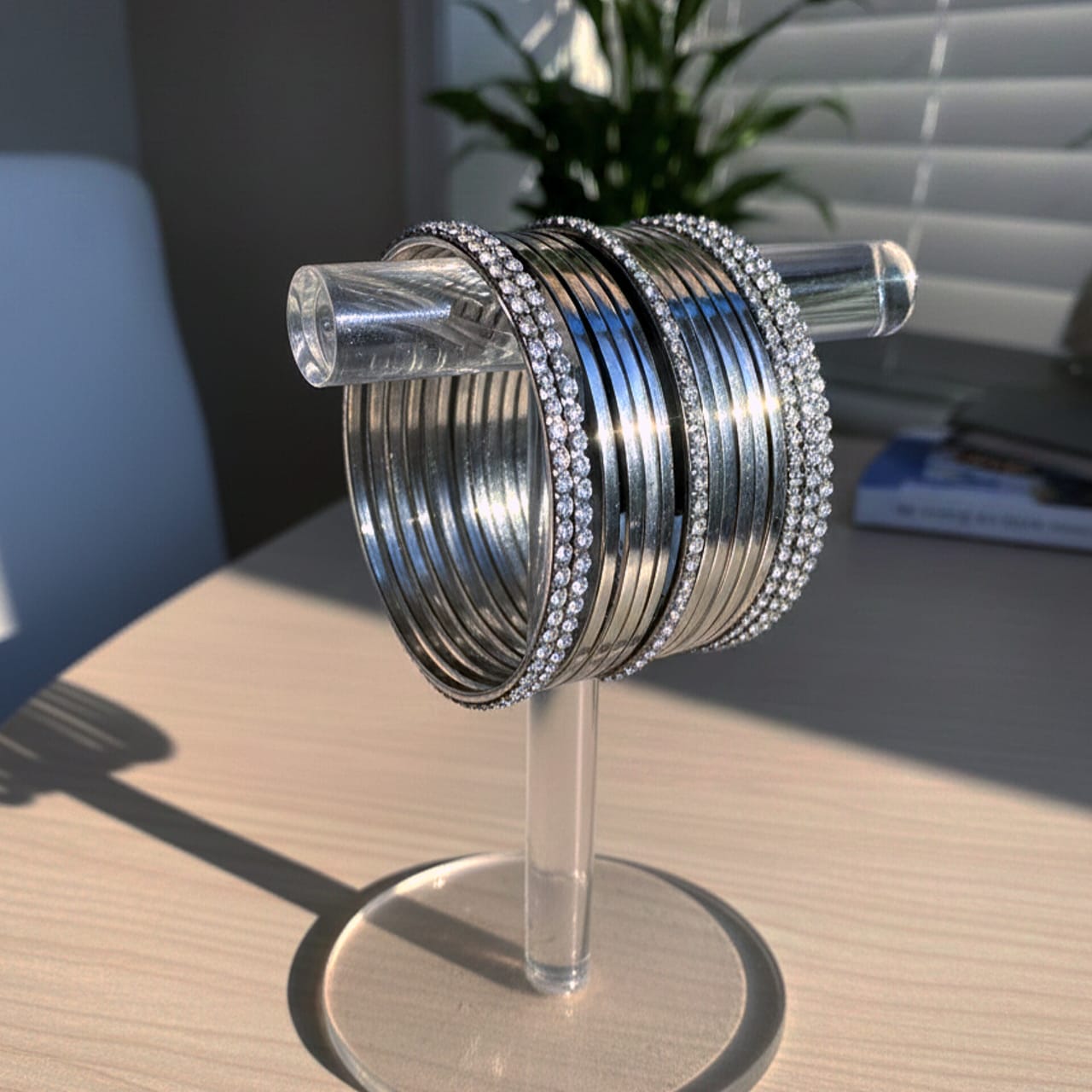 Desi Crystal Steel Bangles