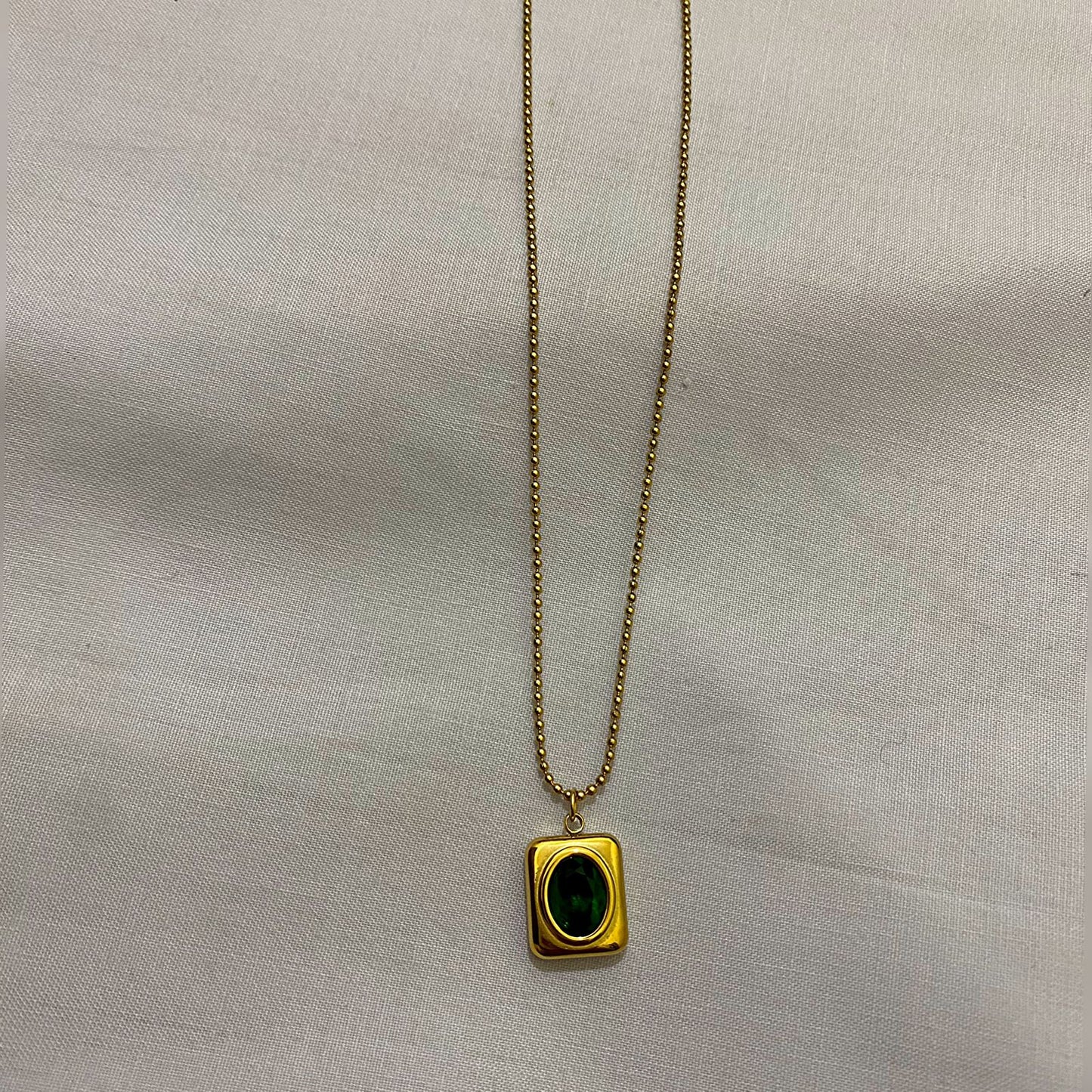 Anti-Tarnish Emerald Square Pendant Necklace