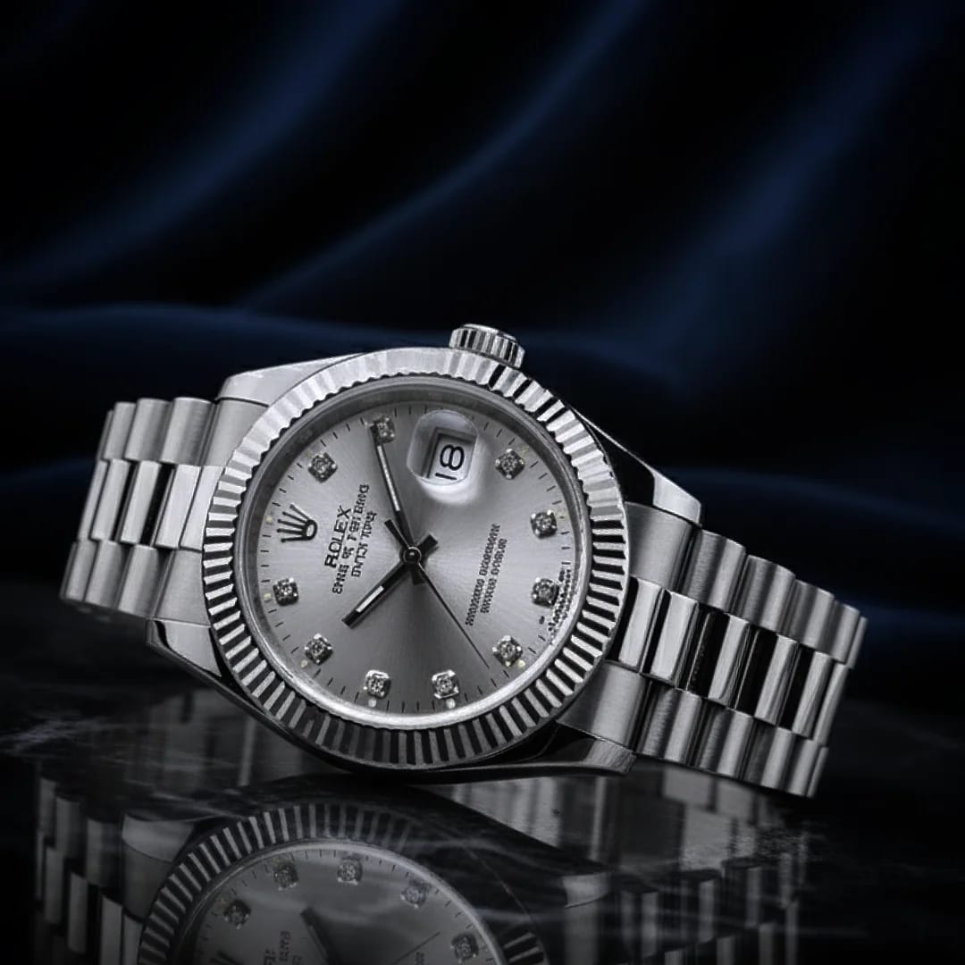 Couple’s Silver Stainless Steel Watch Set with Sunray Dial & Fluted Bezel