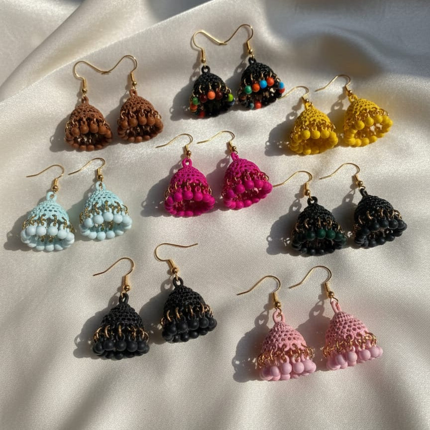 Colorful Crochet Jhumka Earrings