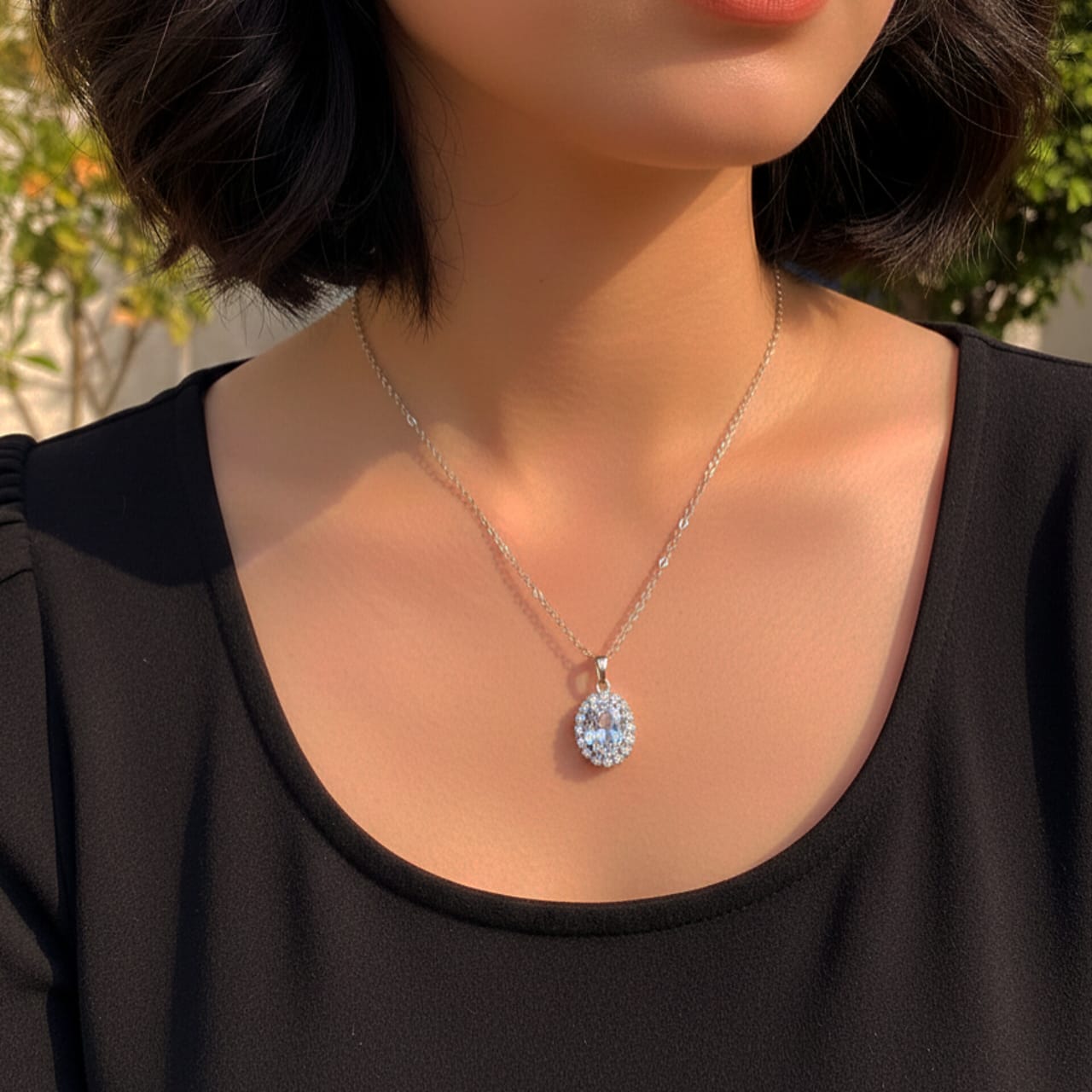 Oval Ruby Halo Pendant