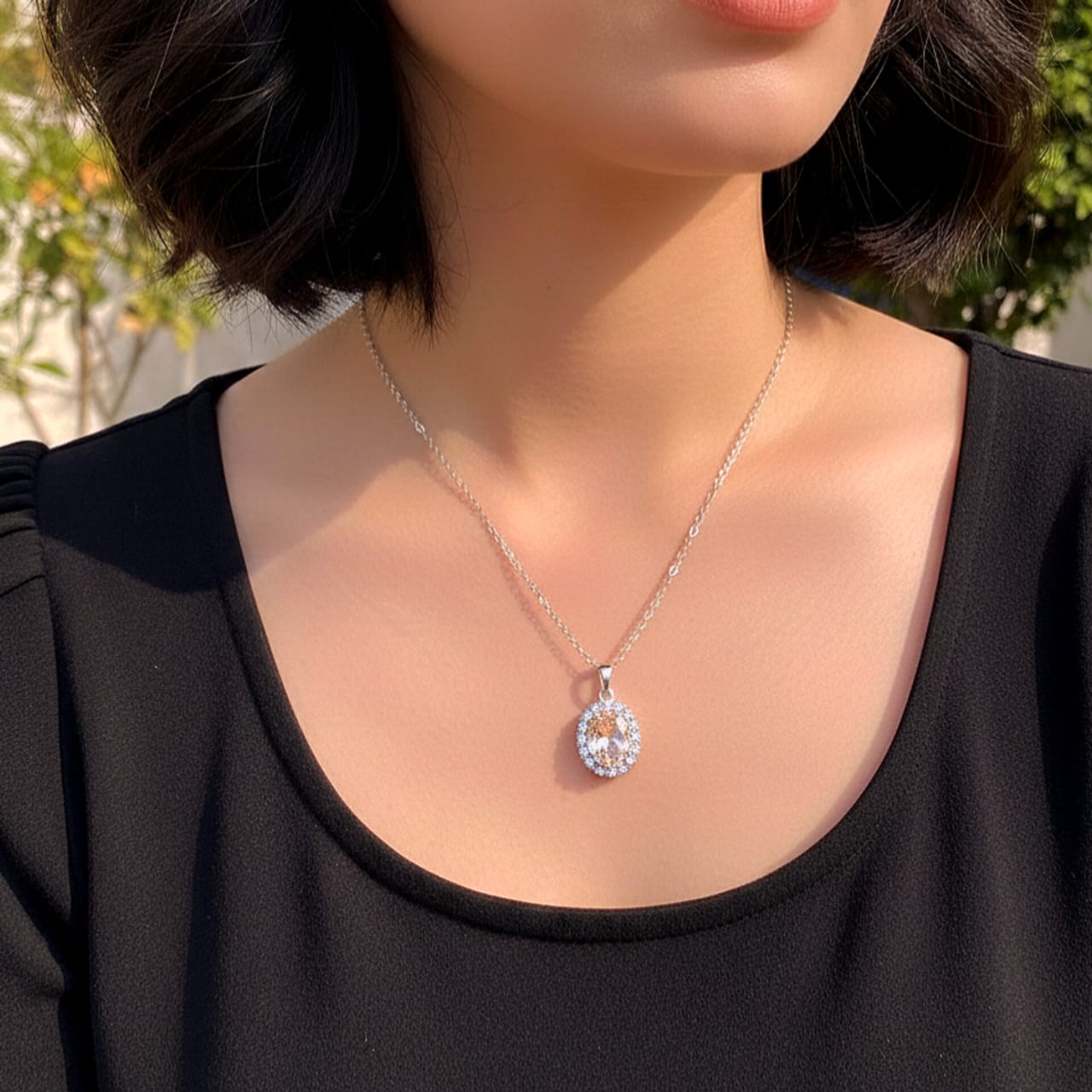 Oval Ruby Halo Pendant