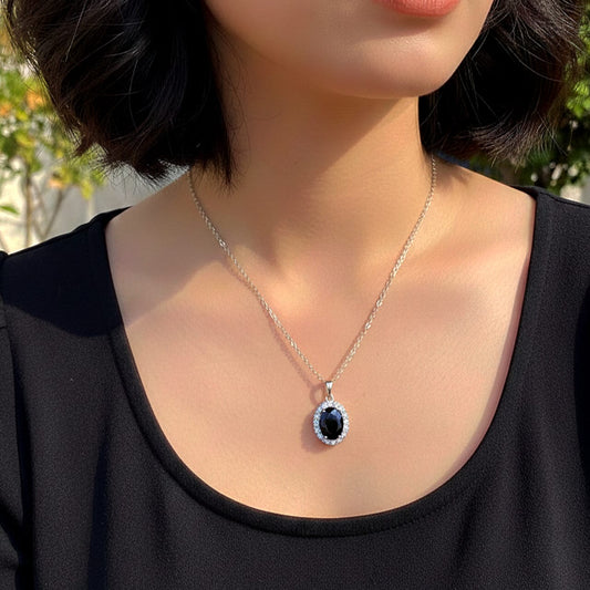 Oval Ruby Halo Pendant