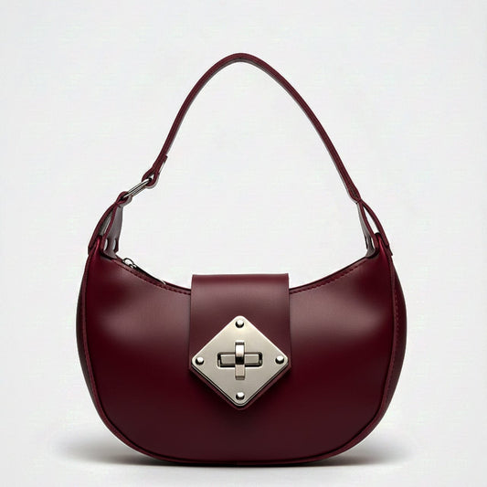 Half - Moon Diamond - Clasp Cherry Red Handbag.