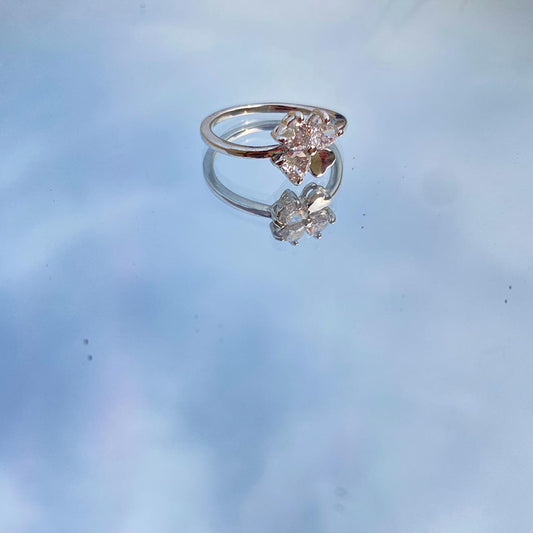 The Floral Pearl SolitaireLuminous Bloom Four-Petal Pearl & Pavé Floral Ring