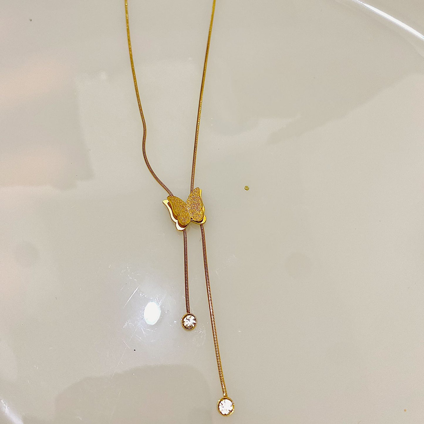 Anti-Tarnish Butterfly Drop Necklace