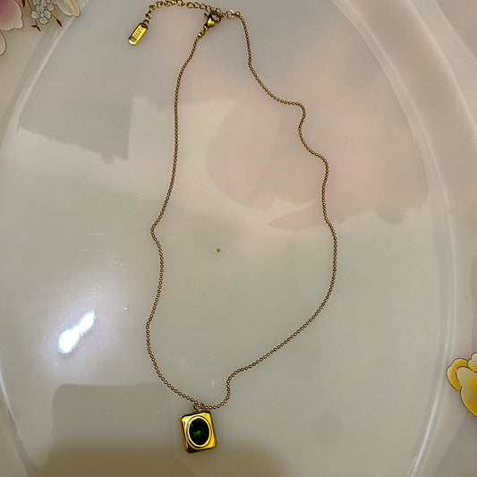 Anti-Tarnish Emerald Square Pendant Necklace
